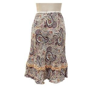 Chelsea & Violet Skirt Womens Large Multicolor Paisley Crochet Trim Lined Boho